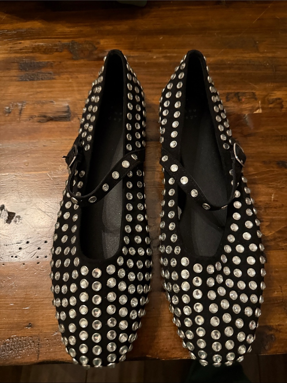 Black Crystal-Studded Mary Jane Flats